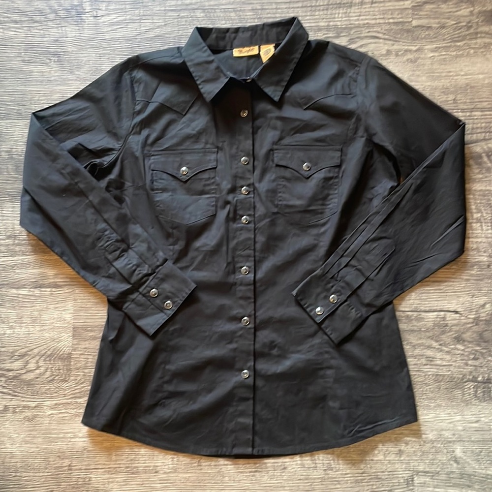 Vintage Wrangler black Pearl Snap Button Shirt western cowboy